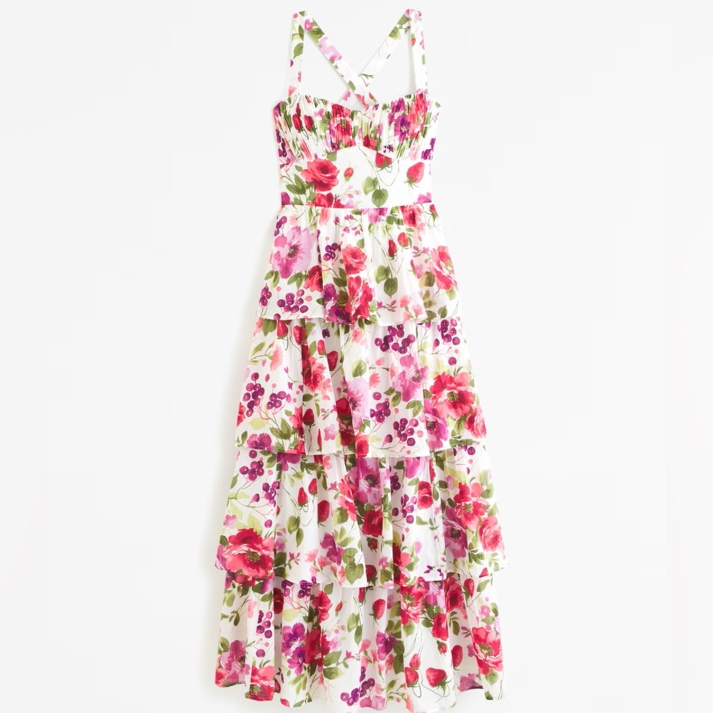 Abercrombie & Fitch Women’s Lace-Up Back Tiered Maxi Floral Dress 100% cotton